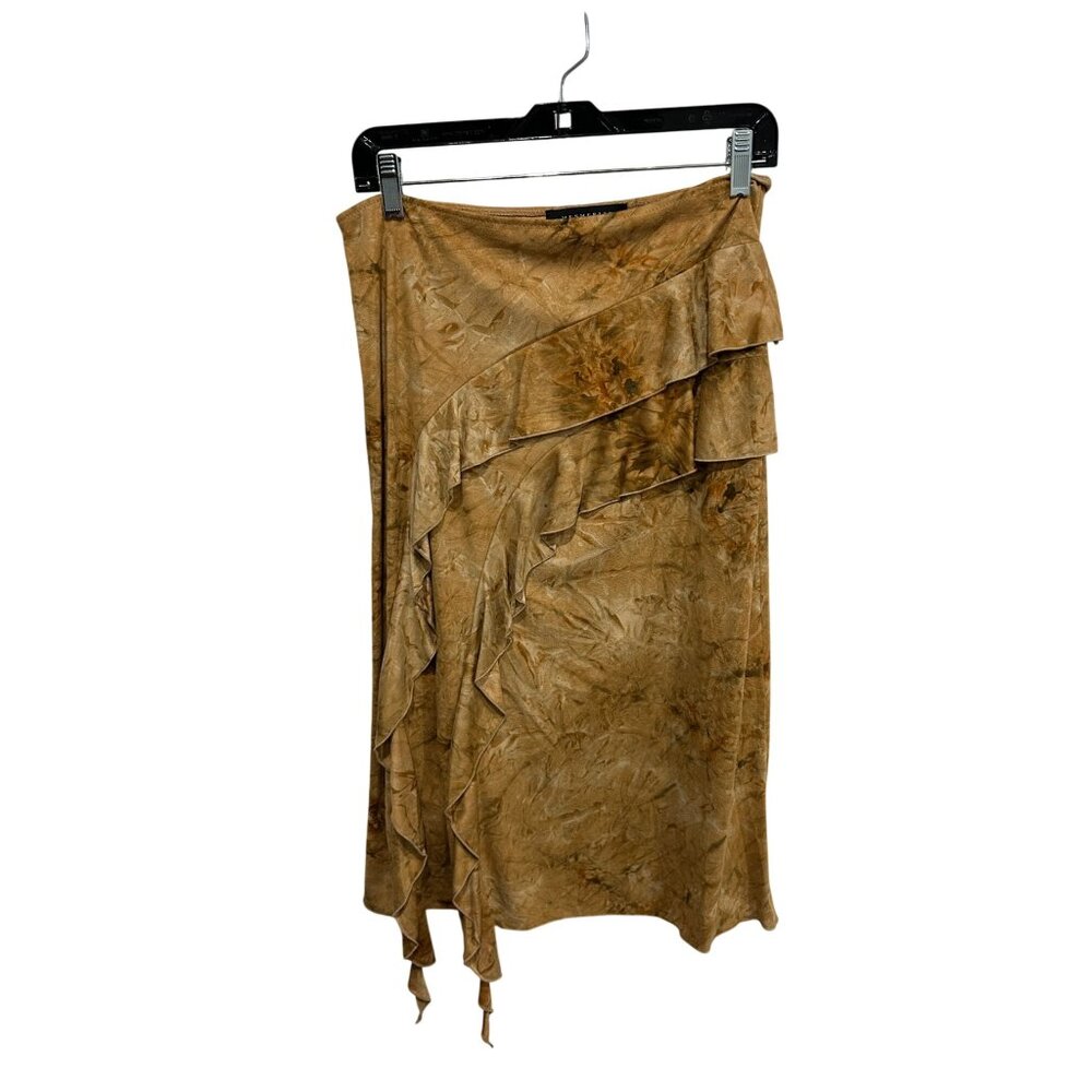 Mesmerize Ruffled Skirt Brown Sz Large Faux Suede Neutral Fall Boho Chic